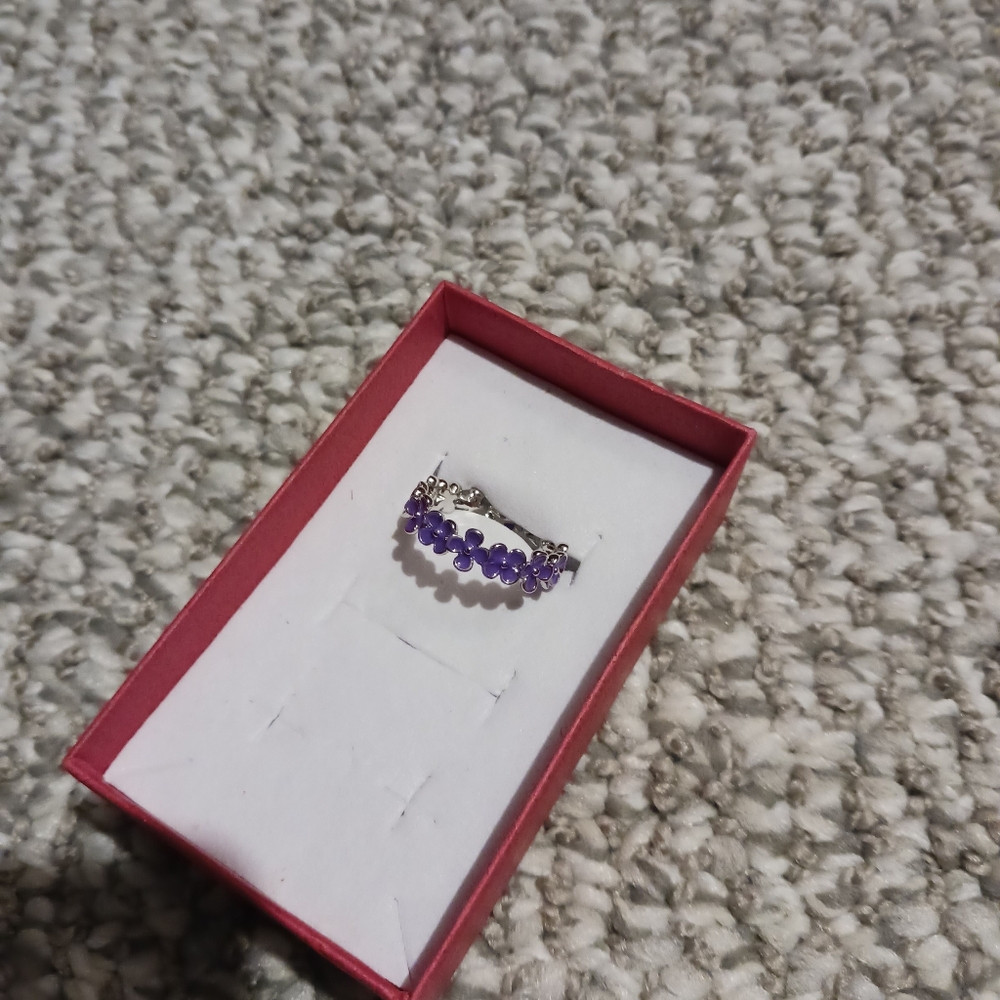Flowers Sterling Silver Ring - Size 7 & 8 (PINK, BLUE & PURPLE) - Picture 4 of 16